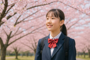 桜を見ている学生