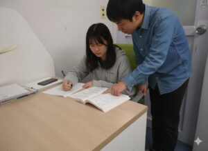 英語の指導を受ける学生