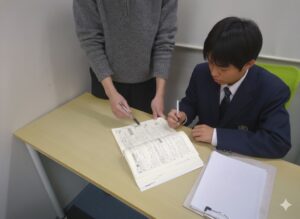 数学の指導を受ける学生